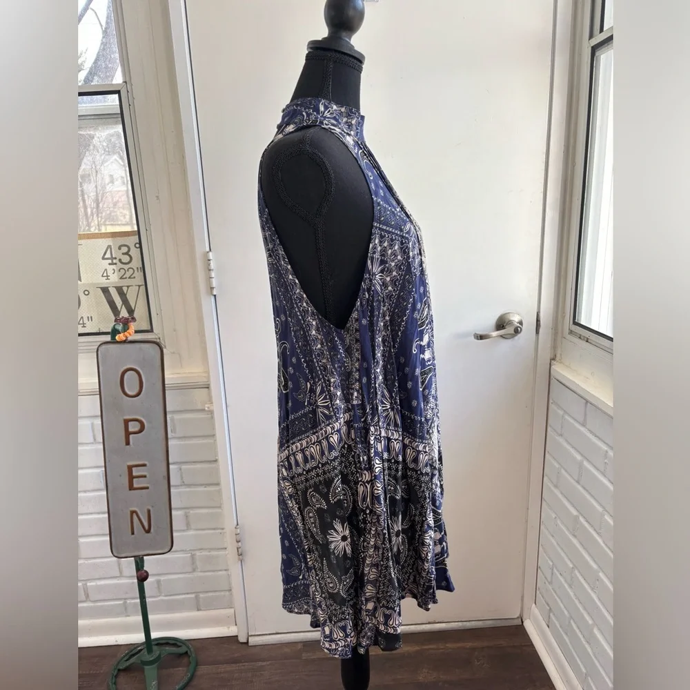 Free People Beaux Bandana Print High Neck Slip Dress small boho festival‎